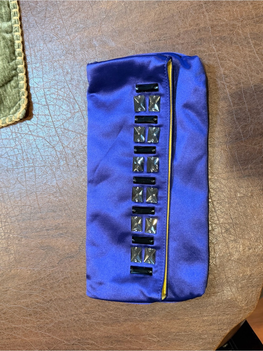 Juicy Couture Blue/Purple Satin Clutch with Gem Embellishments